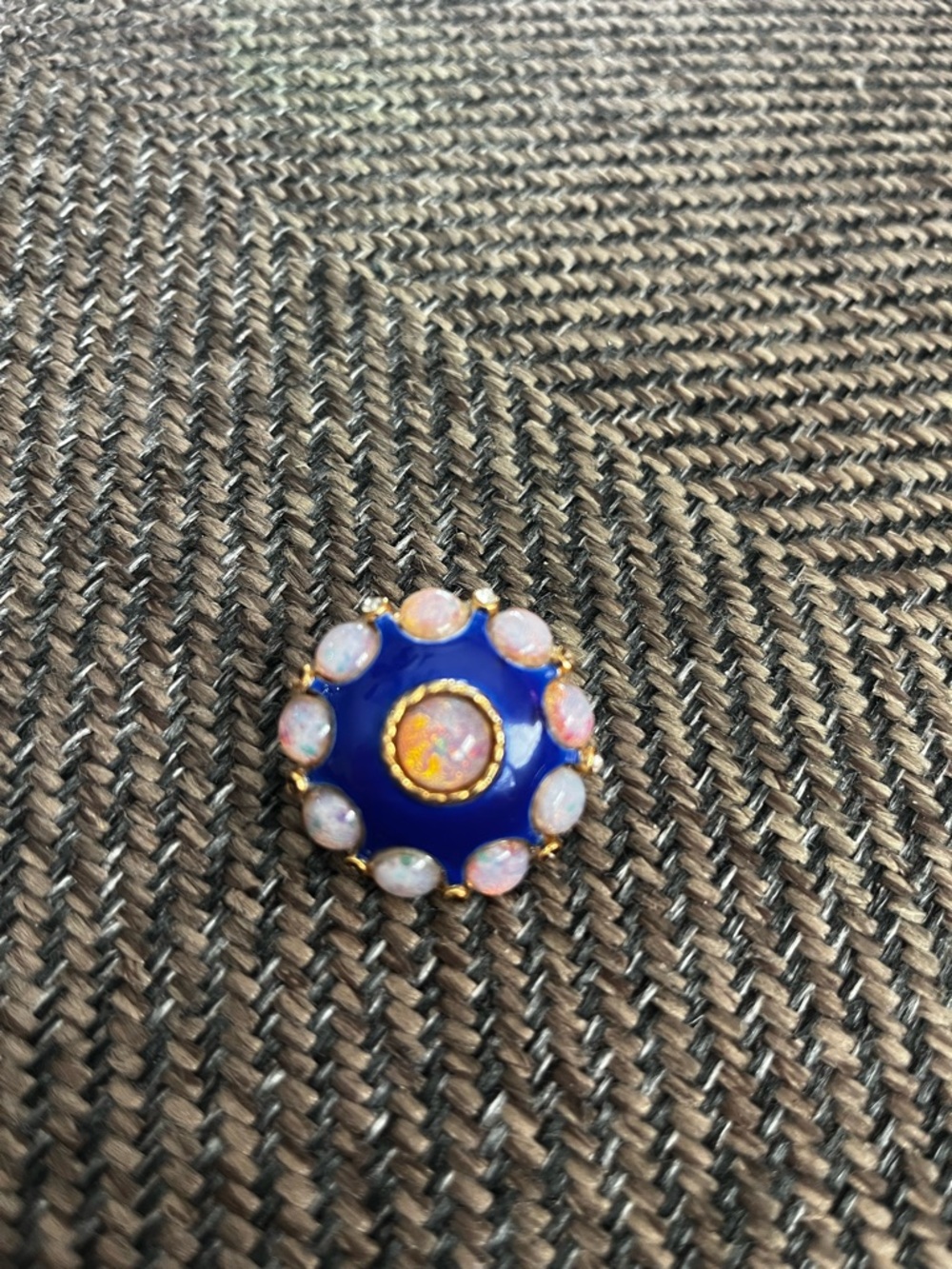 Vintage Art Deco Style Blue Enamel And Simulated Opal Brooch Pin